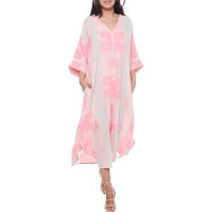 ONE SIZE RANEES Three-Quarter Sleeve Cotton Maxi Dress